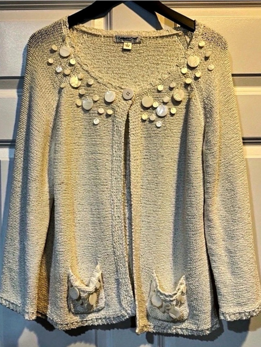 Coldwater Creek Embellished Crew Neck Cardigan in Cream Size Large